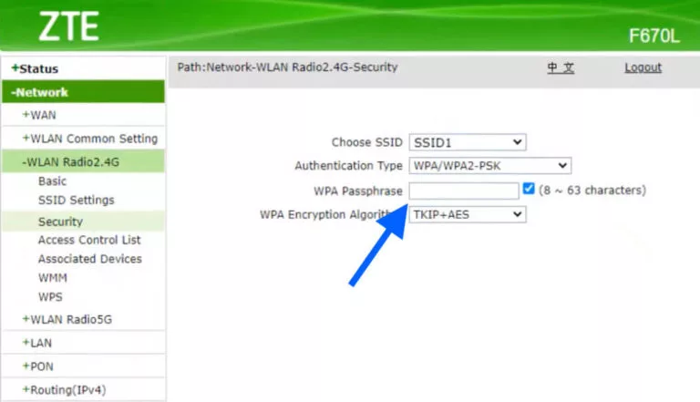 Change WiFi Password on ZTE Routers